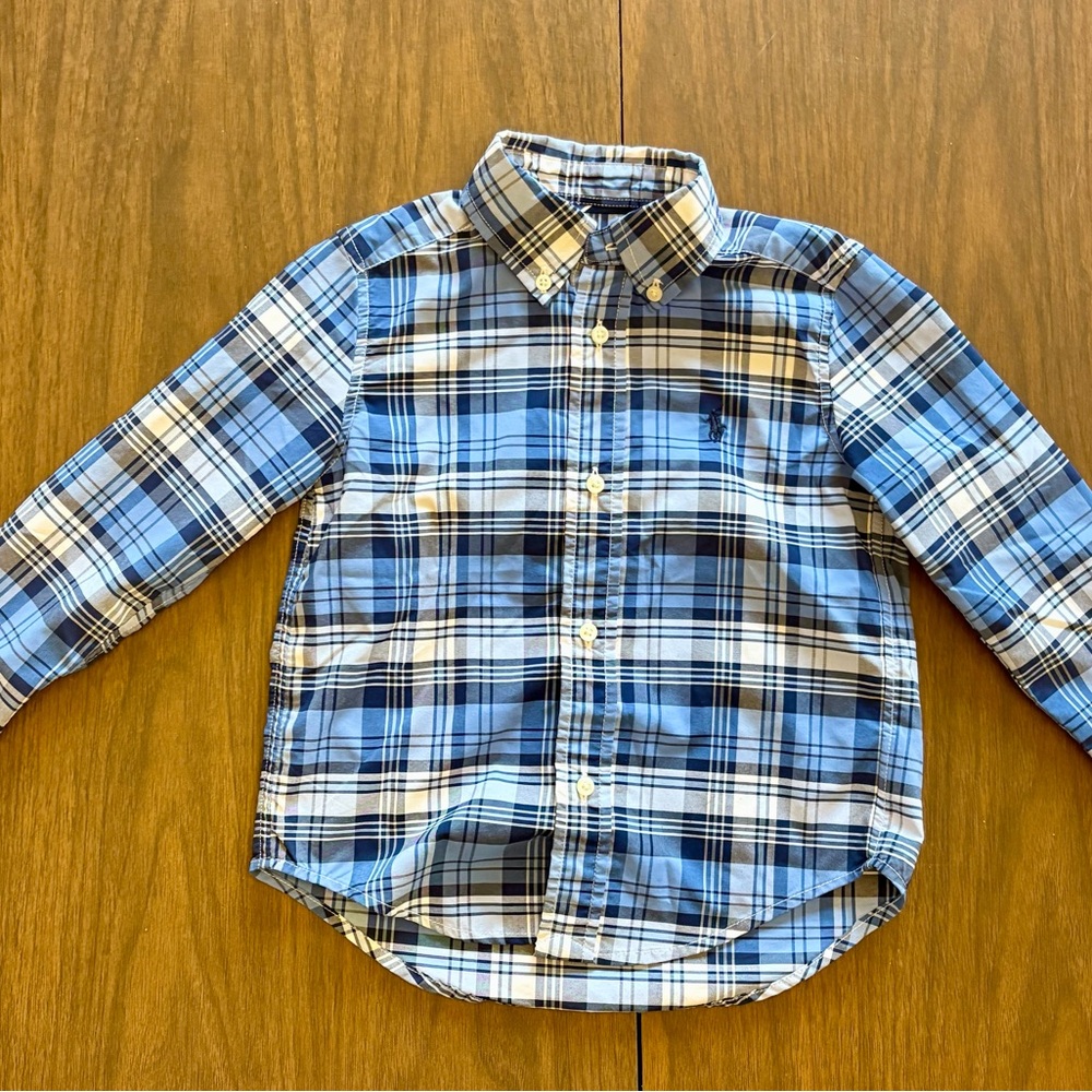 Ralph Lauren Kids Blue and White Plaid Performance Dress Shirt